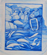 Série fenêtres bleues acrylique  #8 L'EAU  MIGRATION  MOUVEMENT