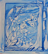 Série fenêtres bleues acrylique #1  L'ENFANT  EST  COMME  UN  VASE 