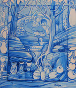 Série fenêtres bleues acrylique #6 LE PARTAGE DE L'EAU