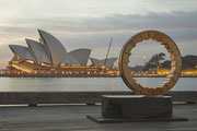 “"Circle - harmony (C-16)”  / brass, stainless steel / h.155 (⌀120)x145x65cm / SCULPTURE ROCKS 2021, The Rocks, Sydney *