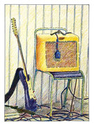 Amp&Guitar (Julia Heart) – coloured pencils on paper, 2025 (14.8 x 10.5cm)