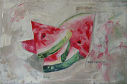 Watermoeloen 2019, acrylverf op linnen, 20x30cm, prijs 200,00e
