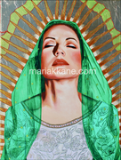 Virgen de Guadalupe ©2023, Dimensions: 18" w  x 24" h, Acrylic on Canvas, Private Collector
