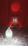 Labour-39,  acrylic paint, fake fur, bulb, mirror, iron, photo, text, circular saw blade, mixed media installation, Size:7310x6400x3500(h)mm, Project57/The Museum of Modern Art, N.Y. 1997