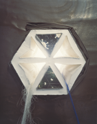  Channel 1990-Ⅱ, plaster, glass, thread, mirror,  lead, light, mixed media installation, Size:4800x7800x2800mm, Shinanobashi Gallery,Osaka, 1990