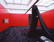 Labour12, faux fur, glass, brick, iron, mirror, bulb, picture, circular saw blade, artificial flower, mixed media installation, Size:14000x10000x2900(h)mm, Museum of Contemporary Art Tokyo, 1995, photo: Ueno Norihiro