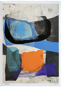 Estampe abstraite contemporaine bleu, noir et orange