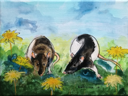 "De ratten" 2018, acryl en inkt op linnen, 18x24cm VERKOCHT
