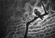 Where Shadows Rest – white pencil on black paper, 2023 (21 x 15cm)