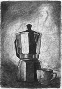 Coffee Break – charcoal on paper, 2024 (59 x 40cm)