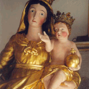 vierge à l'enfant, bois polychrome doré, 1 m 30