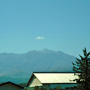 火打山の右下、立木の脇の白いものは焼山の噴煙です。