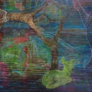 Fairytale with green deer, Acrylic on canvas, 90 x 80 cm, 2015, available at Deer Daddy - 1880 euro