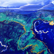 BLAUE ELEMENTE  -  60x60 cm, Mischtechnik auf Leinwand
