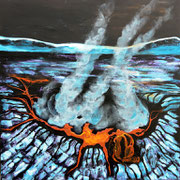 FEUER UND EIS  -  80x80 cm, Pigmente und Acryl auf Leinwand