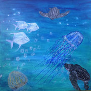MEERE IN GEFAHR  -  80x80 cm, Pigmente und Acryl auf Leinwand