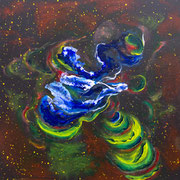 FARBENSPIEL IM KOSMOS  -  80x80 cm, Pigmente und Acryl auf Leinwand