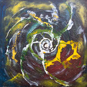 KOSMISCHER WIRBEL  -  80x80 cm, Pigmente und Acryl auf Leinwand