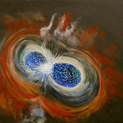 KOLLISION IM ALL  -  80x100 cm, Pigmente und Acryl auf Leinwand
