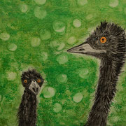 LUSTIGE VÖGEL  -  80x80 cm, Ölarell nach Bärbel Pfleghaar