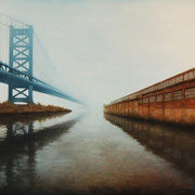 "BEN FRANKLIN BRIDGE" Oil on canvas, 48" X 60", 2009, Commissioned by Villanova University School of Law, Permanent Art Collection.