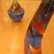 "ABSTRACT CONE & SPIN" Oil on Decorative Sculptures, 2011.