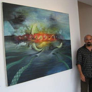 Standing in front of "DREAMSCAPE" at the Milou Gallery in the Wynwood Art District, Miami. 2008.