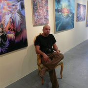 Sitting in front of my paintings at Galleria 1903 in Philadelphia. 2007.
