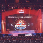 "AMOCO" Corporate Meeting. Set Design Layout, Carpenter, Scenic Artist. 1998.  One of nearly 200 Corporate Sets that I Designed, Built and Painted via Upstage Right Productions INC.1997-2002.