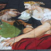 cleopatra und der sterbende mark antonius, strassenmalerei lydia hitzfeld, geldern 2009