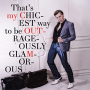 Ottaviano Blitch, Italian actor and performer, editorial glamour fashion portrait in metallic blue trousers and grey blazer with magazine typography, attore performer italiano servizio moda glamour
