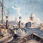 Ruderboot am See, Aquarell P. Friedrichsen