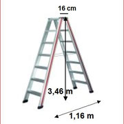 Eine Klappleiter steht auf dem Boden 1,16 m auseinander und erreicht so eine Höhe von 3,46 m. Berechne die Länge der Leiter, wenn diese zusammengeklappt ist.