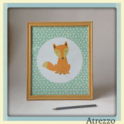Cuadro Zorro sentado - marco madera  / REF: CUA-047  / 33 x 28 cms./ 1 unidad / Arriendo: $ 3.000 / Garantía: $ 10.000