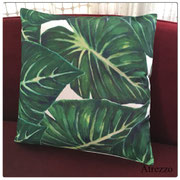 Cojines Hojas Verdes grandes / REF: TEX- 052/ 45 X 45 CMS./ 2 unidades / Arriendo: $ 4.000 c/u / Garantía: $ 12.000 c/u