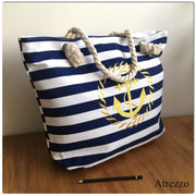 Bolso playa Lona rayas azul M / Arriendo: $4.000 / Garantía: $15.000