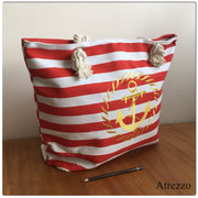 Bolso playa Lona rayas rojo M / Arriendo: $4.000 / Garantía: $15.000