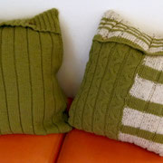 Cojínes TEJIDOS Lana Verde-Crudo / REF: TEXT- 019   / 40 X 40 CMS./ 2 unidades / Arriendo: $ 3.000 c/u / Garantiía: $ 10.000
