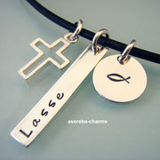 Kette zur Konfirmation / Firmung / Kommunion mit Ichtys + Kreuz sowie Name 