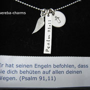 Silberkette zur Konfirmation / Firmung / Kommunion mit Schutzengel + Flügel sowie Psalm und Name