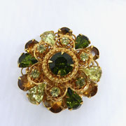1955 Olivine & Jonquil Rhinestones round domed Shaped Brooch - sparkling unsigned beauty - Art.931/5  - SOLD OUT