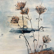 Winter Beach Weeds., mixed media on paper.