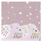 雪のふくら鳩（ポストカード用・アクリル画+デジタル：2018.2 ）