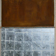 I Love a Sunburnt Country Metal pigment paint and metal leaf on raw linen 122 x 92 cm