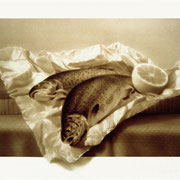 Fish, Mixed media on board, 18"x24".