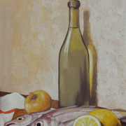 Les Merlans, Gouache on paper, about 7"x11" (metric).