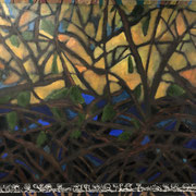 6554...44x48: oil on linen w/prints & sand: "dorveille" w 22