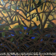 6554...44x48: oil on linen w/prints & sand: "dorveille" w 22
