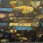 6962...44x48: oil & sand on linen w/prints: "apophenia" s 24