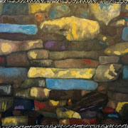 6962...44x48: oil & sand on linen w/prints: "apophenia" s 24